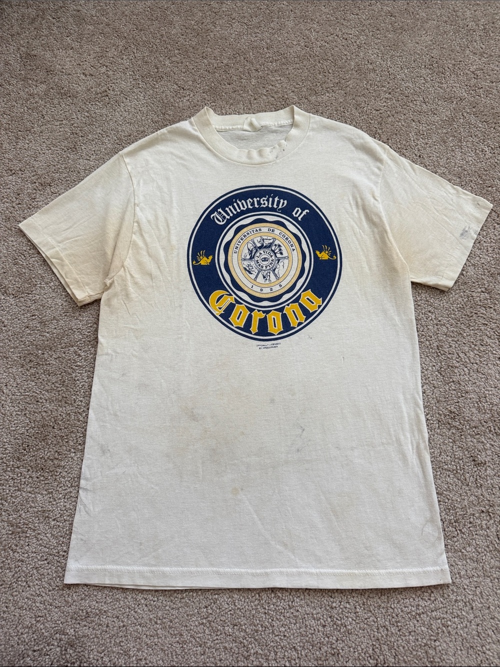 Vintage University of Corona Distressed Cream Logo Single Stitch Tee